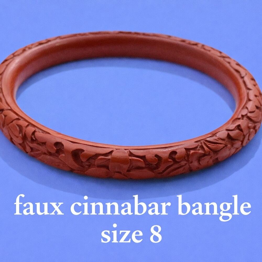 Red Faux Cinnabar Slender Bangle Size 8